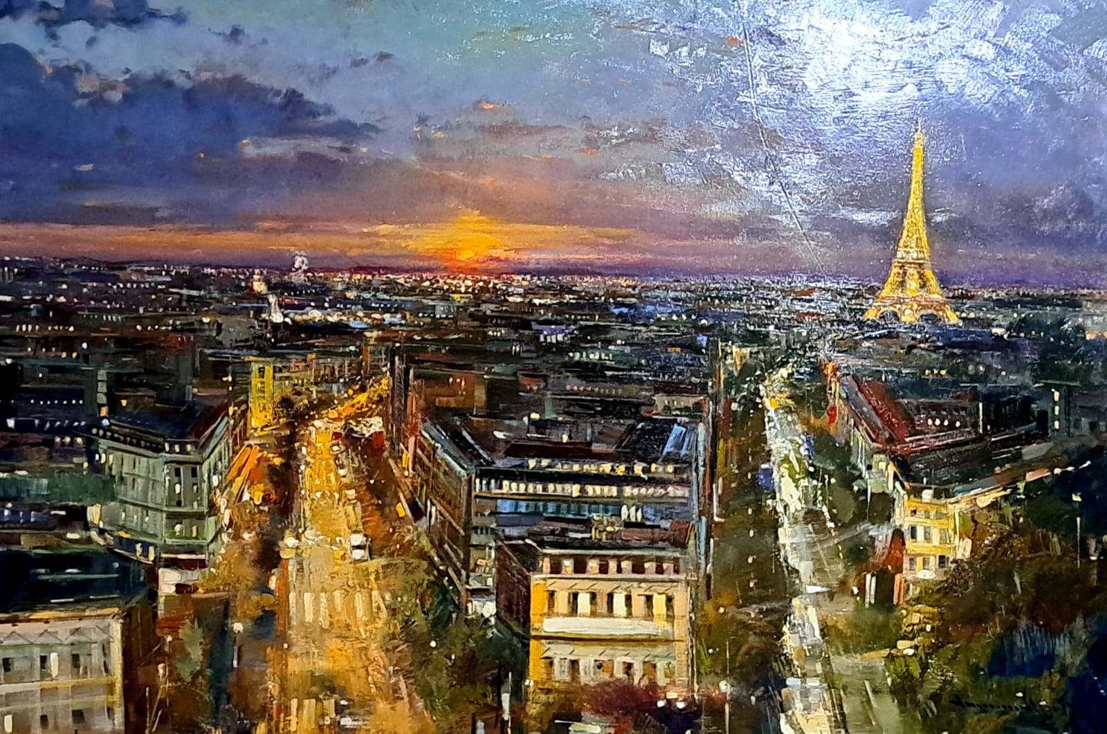 VINCENZO APRILE OPERA UNICA VEDUTA DI PARIGI OLIO SU TAVOLA MISURA CM 80X140 Parigi di sera - immagine 1