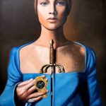 Figura Metropolista olio su tela di Antonio Sciacca