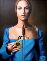 Figura Metropolista olio su tela di Antonio Sciacca